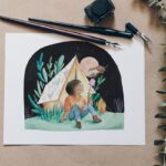 Eva Tack - Kaartje met envelop, Marshmallow camp
