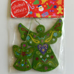 Global Affairs - houten hanger, engel, groen, 2 stuks
