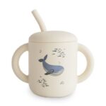 Mushie - Silicone training cup + straw, whales