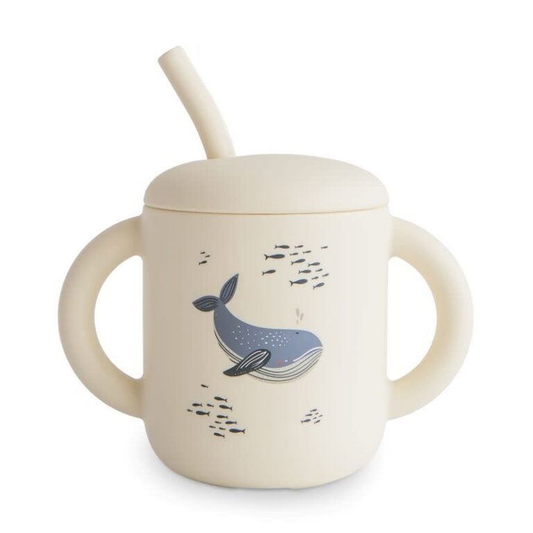 mushie-silicone-training-cup-whales.jpg Mushie - Silicone training cup + straw, whales - Afbeelding 1
