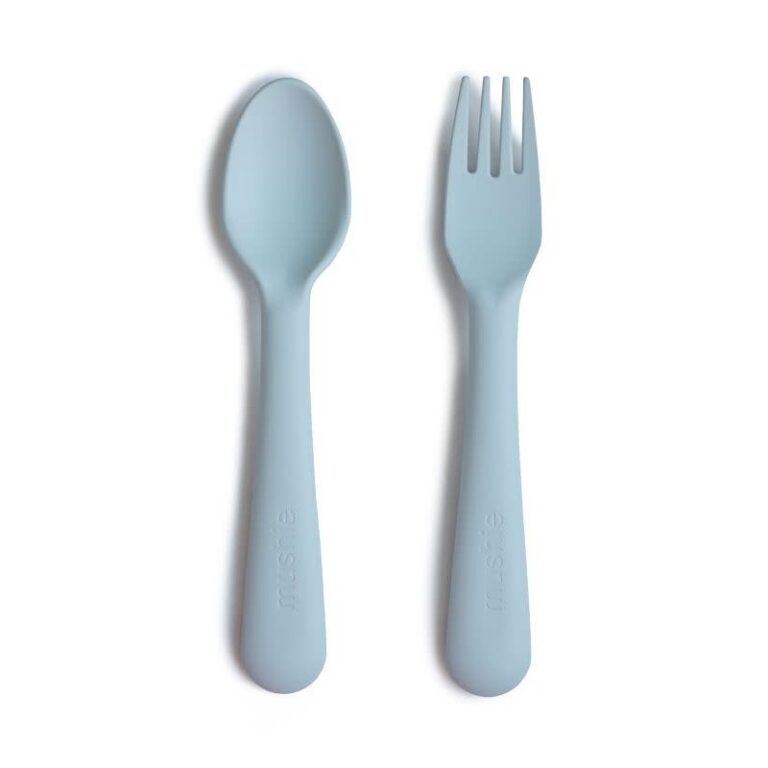 mushie-spoon-fork-powderblue.jpg Mushie - Fork & Spoon, Powder Blue - Afbeelding 1