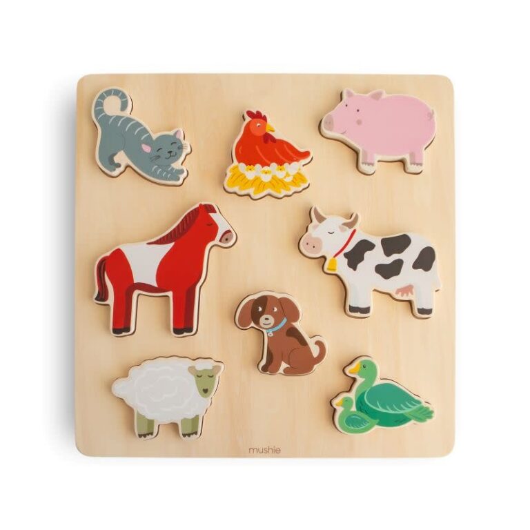 mushie-wooden-farm-puzzle.jpg Mushie - Wooden puzzle, Farm - Afbeelding 1