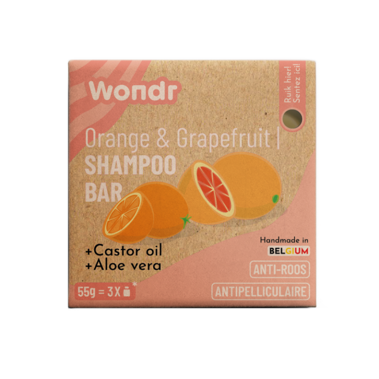 wondr-shampoobar-orange-grapefruit.png Wondr - Shampoo bar, Orange & Grapefruit - Afbeelding 1