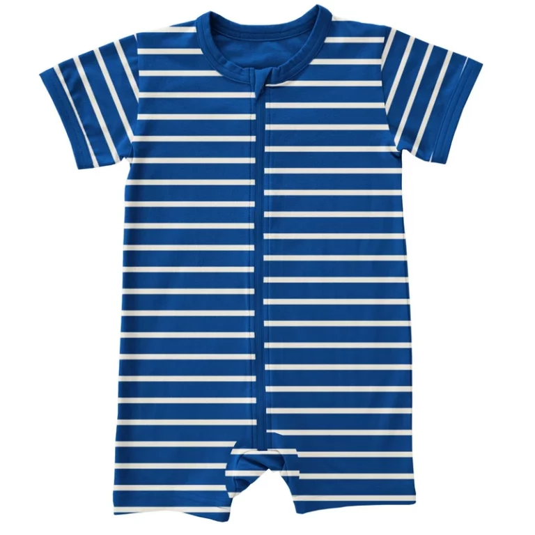 Rompersuit_Zipper_SS_Stripes_STRIPES_BLUE Maxomorra - rompersuit zipper, ss, stripes blue - Afbeelding 1