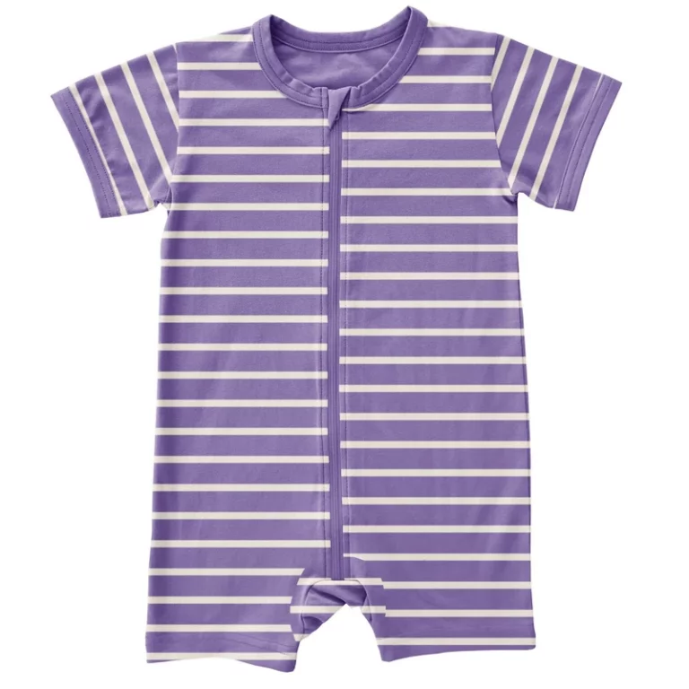 Rompersuit_Zipper_SS_Stripes_STRIPES_PURPLE Maxomorra - rompersuit zipper, ss, stripes purple - Afbeelding 1